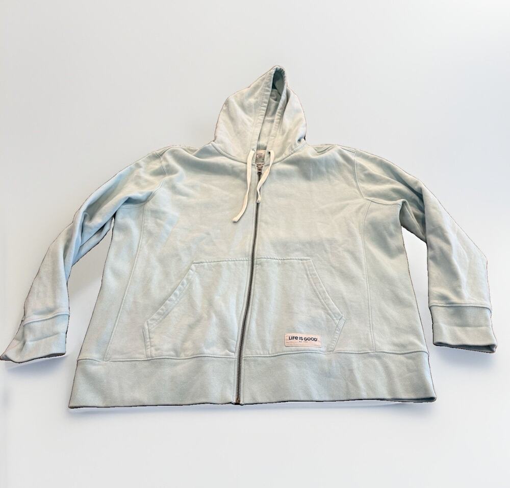 Life Is Good Womens Baby Blue Heavy Full Zip Hooded Sweatshirt Size XXL